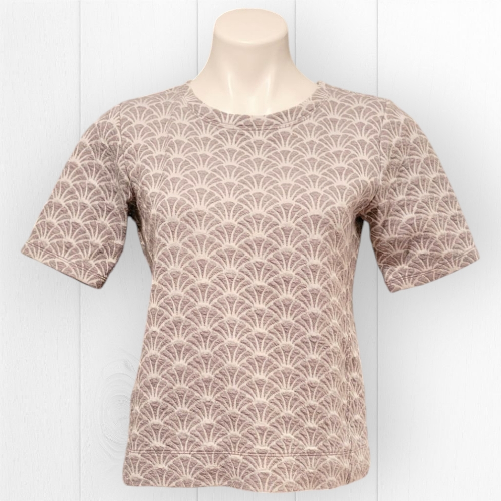 LOFT Women's Small Grey Ans White Short Sleeve Top